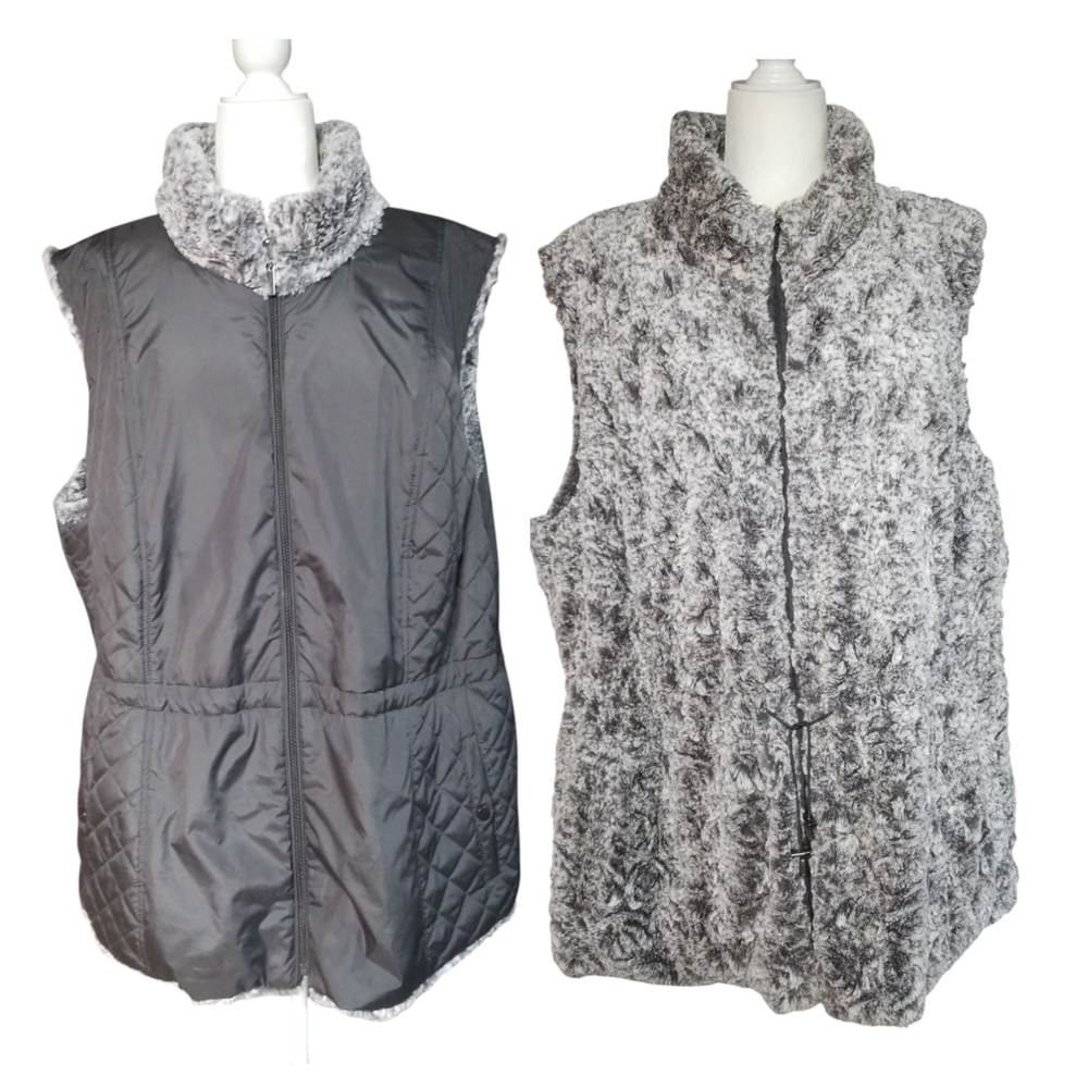 Dress Barn Black and Gray Reversible Vest
